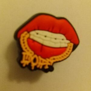 Red Lips Pin with Gold Chain Detail